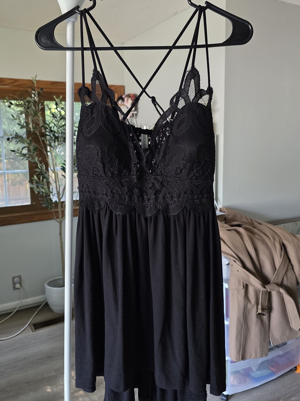Black Lace-Trim W/double Straps Top